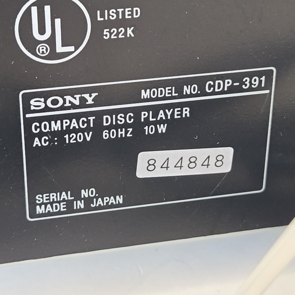 Sony CDP-391 Compact Disc CD Player Tested Working- No remote - Picture 5 of 5